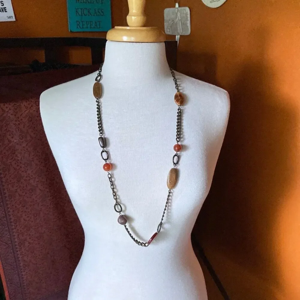 Brass- and earth-tone chunky statement necklace